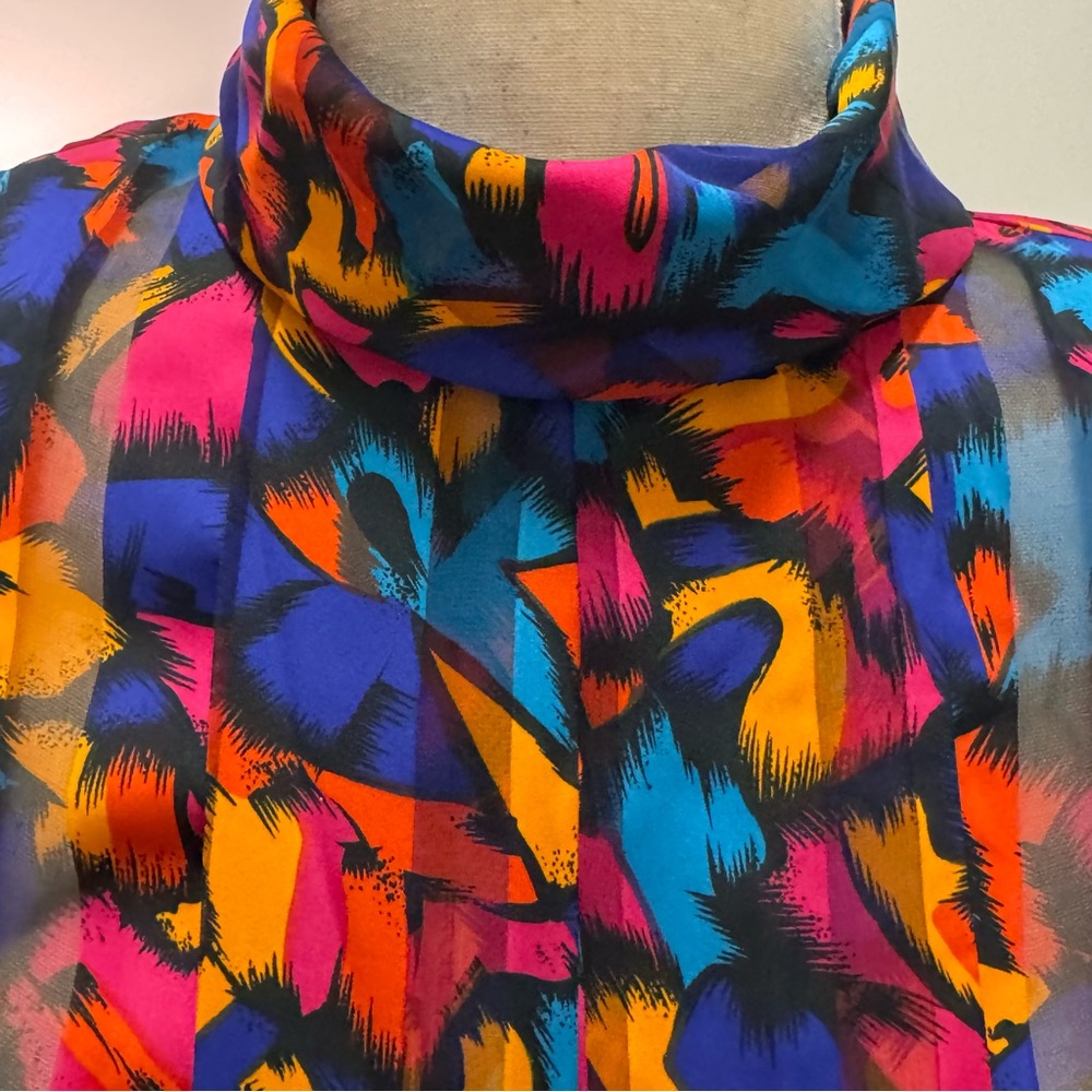 Vintage NICOLA Abstract Print High-Neck Blouse | Size 10 | NWT | Made in Korea - Picture 2 of 15